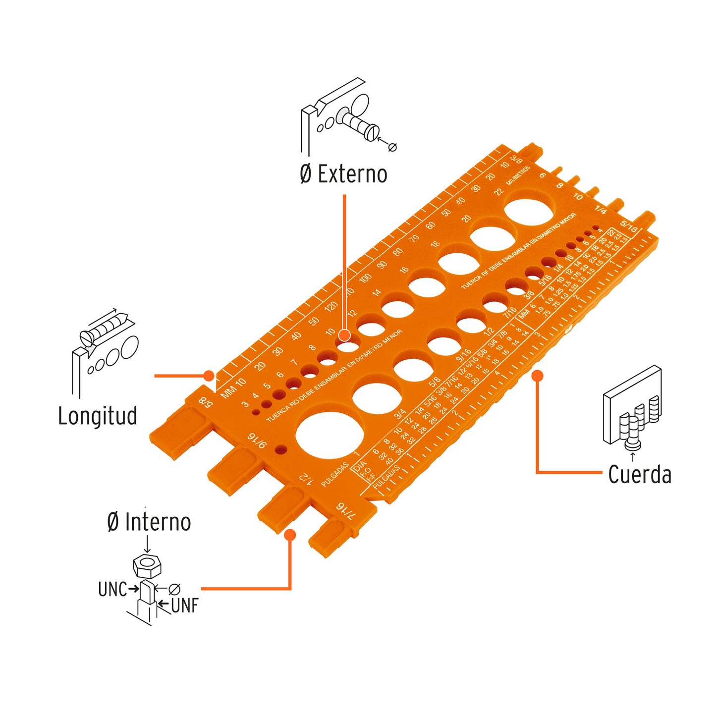 Regletas medidora de tuercas y tornillos